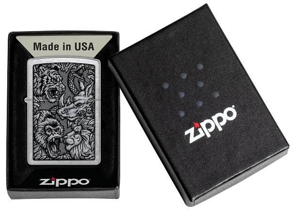 Zippo Animal Kingdom War Design, Street Chrome Lighter #48567