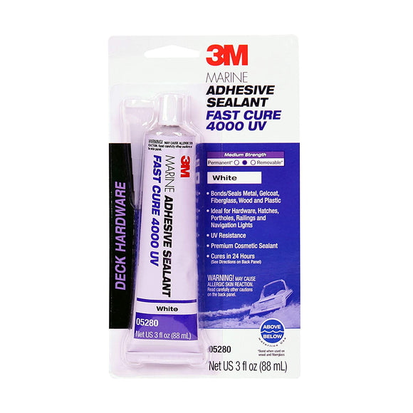 3M Marine Adhesive Sealant 4000 UV, PN05280, White, 3 oz Tube #05280