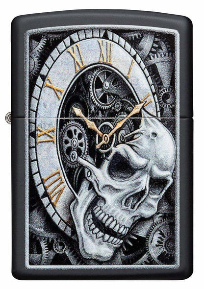 Zippo Skull Clock, Black Matte Finish, Genuine Windproof Lighter #29854