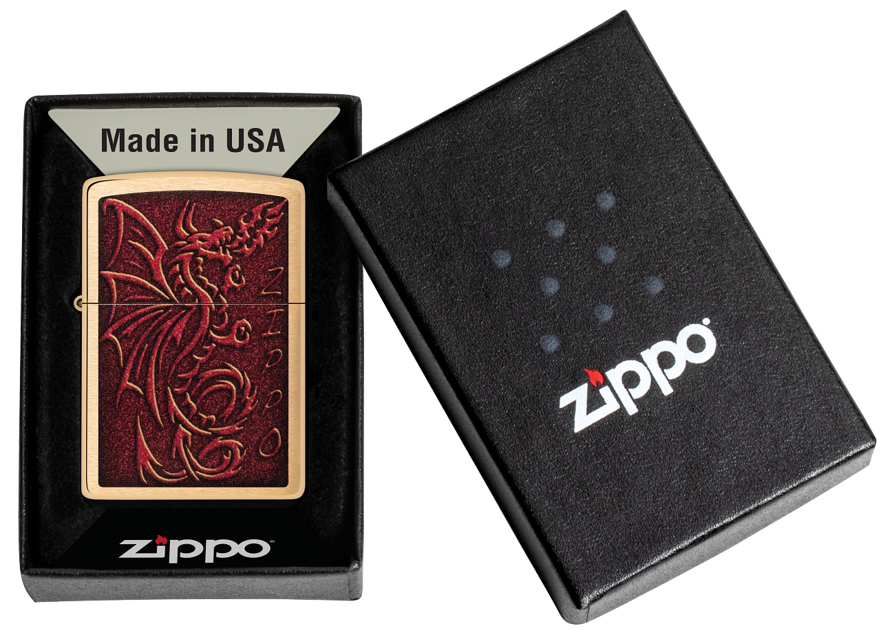 Zippo Medieval Dragon Design, Brushed Brass Lighter #48362