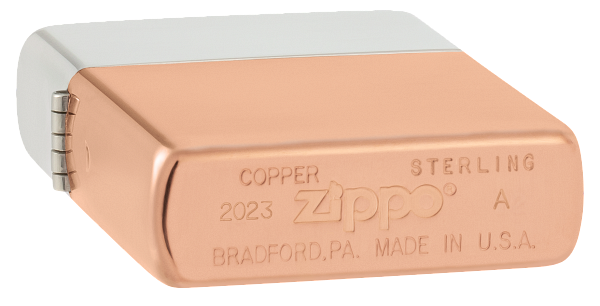 Zippo Bimetal Case, Solid Copper and Sterling Silver Lid Lighter