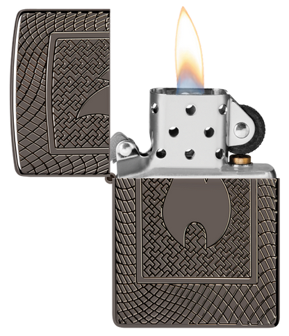 Zippo Flame Logo Deep Carve Engrave,  Black Ice Armor Lighter #48569