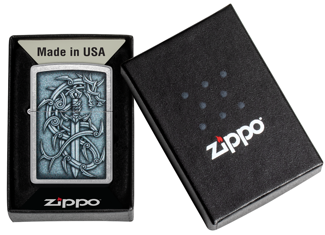 Zippo Medieval Sword and Thorn, Street Chrome Lighter #48365