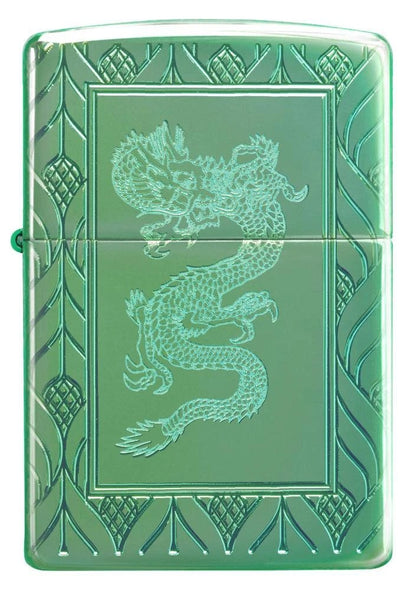 Zippo High Polish Green Elegant Dragon, Deep Carve Armor Lighter #49054