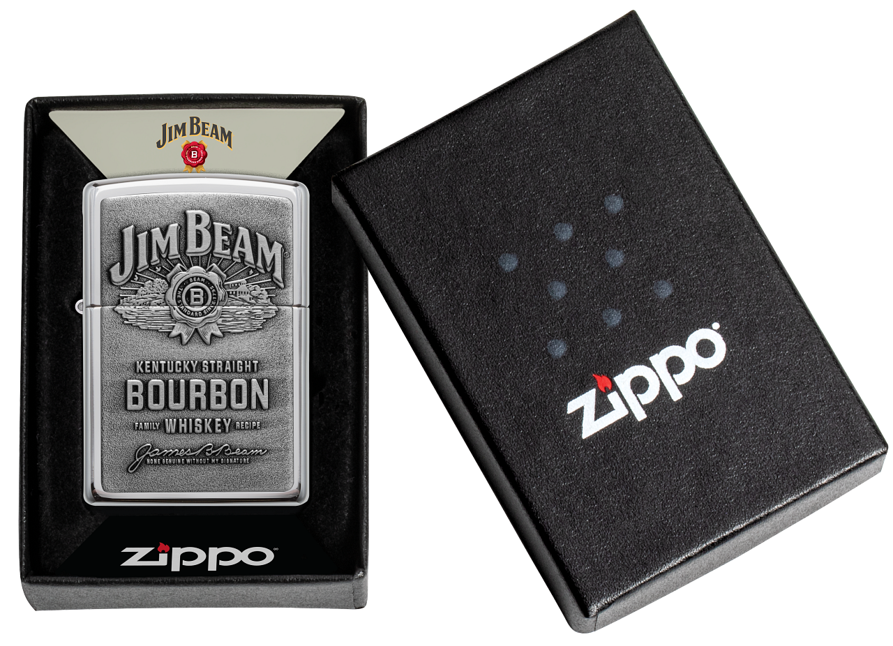 Zippo Jim Beam Bourbon Whiskey Emblem, High Polish Chrome Lighter #250JB.928