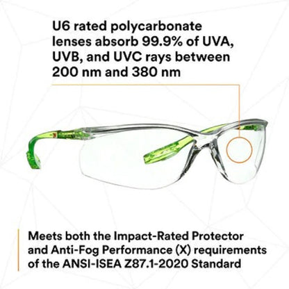 3M Solus Safety Glasses, Anti-Fog Coating, Clear AF-AS Lens #SCCS01SGAF-GRN