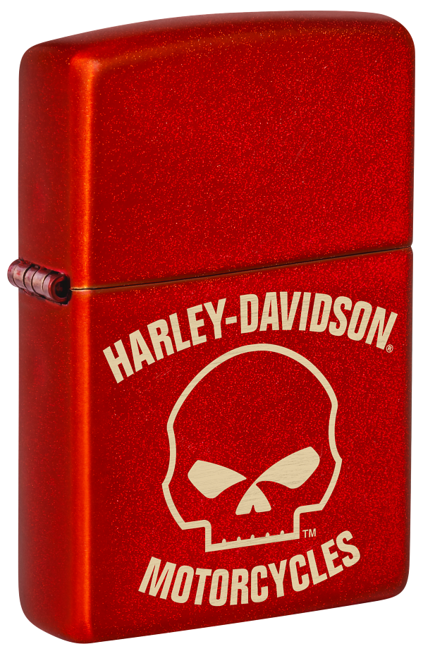 Zippo Harley Davidson Skull Laser Engrave Design, Metallic Red Lighter #48603