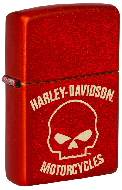 Zippo Harley Davidson Skull Laser Engrave Design, Metallic Red Lighter #48603