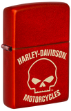 Zippo Harley Davidson Skull Laser Engrave Design, Metallic Red Lighter #48603