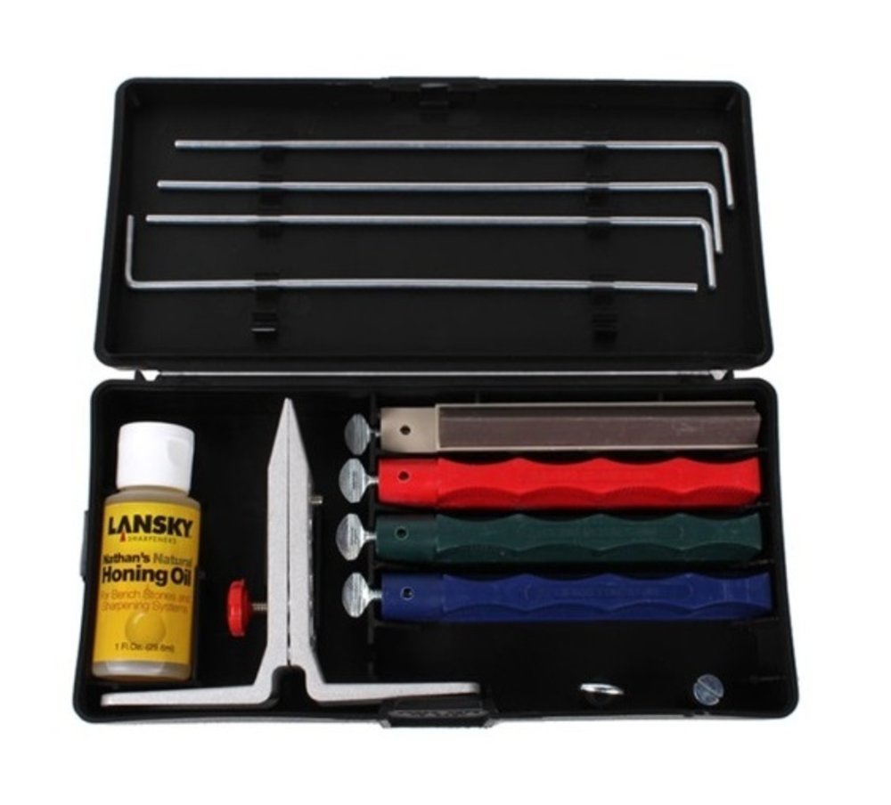 Lansky Universal Knife Sharpening Kit, 4 Stones + Oil + Clamp +