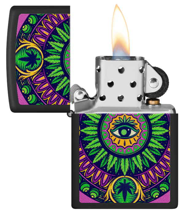 Zippo Cannabis Trippy Eye Black Light Design, Black Matte Lighter #48583