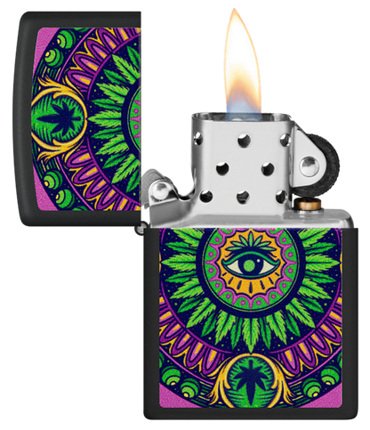 Zippo Cannabis Trippy Eye Black Light Design, Black Matte Lighter #48583