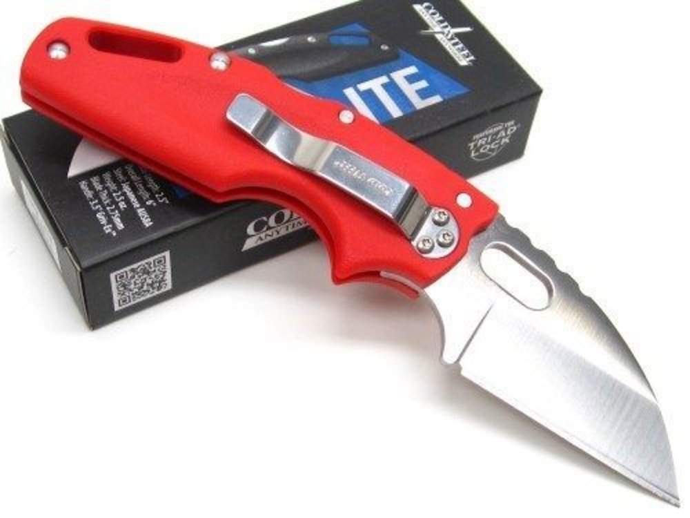 Cold Steel TUFF LITE, Red, Plain Edge Folding Pocket Knife + Belt Clip #20LTR