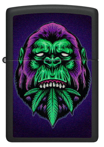 Zippo Cannabis Gorilla Black Light Design, Black Matte Lighter #48585