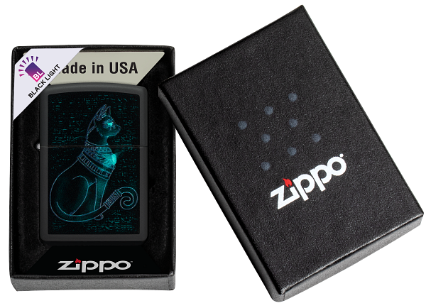 Zippo Ancient Egyptian Cat Black Light Design Lighter #48582