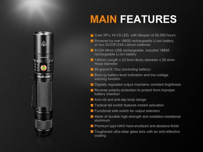 Fenix UC35 V2.0, 1000 Lumens LED Rechargeable Flashlight, 5 Modes #UC35V2.0
