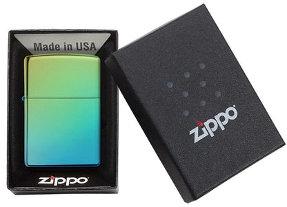 Zippo Hi Polish Teal Yellow/Lime Mirror Finish Genuine Windproof Lighter #49191