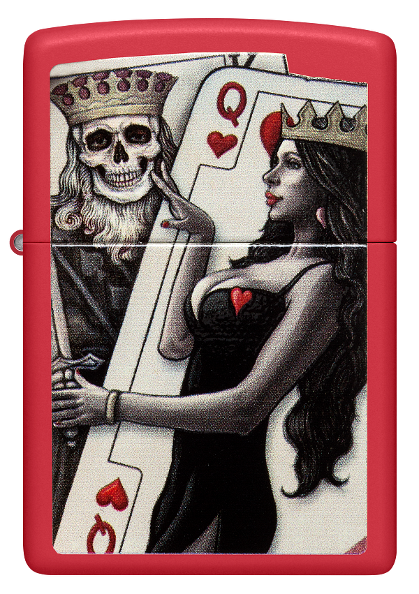 Zippo King and Queen Playing Cards, Red Matte Lighter #48624