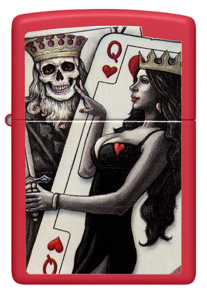 Zippo King and Queen Playing Cards, Red Matte Lighter #48624