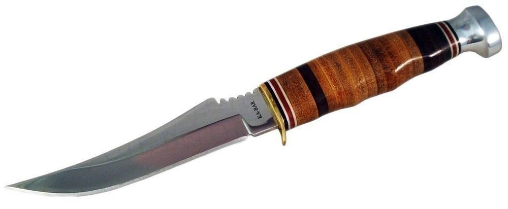 KA-BAR Skinner Knife, 4" Blade, Stacked Leather Handle, w/Leather Sheath #1233