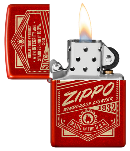 Zippo Retro Design, Metallic Red Laser Engraved Lighter #48620