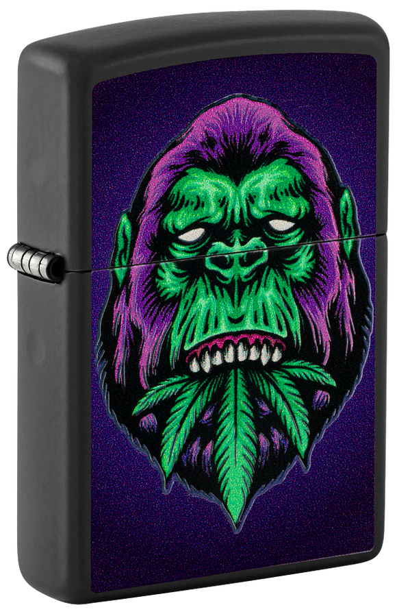 Zippo Cannabis Gorilla Black Light Design, Black Matte Lighter #48585