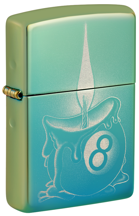 Zippo 8-Ball Candle Wax Design, High Polish Teal Lighter #48615