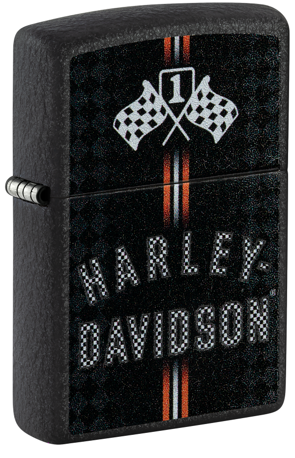 Zippo Harley Davidson Flags Design, Black Crackle Lighter #48558