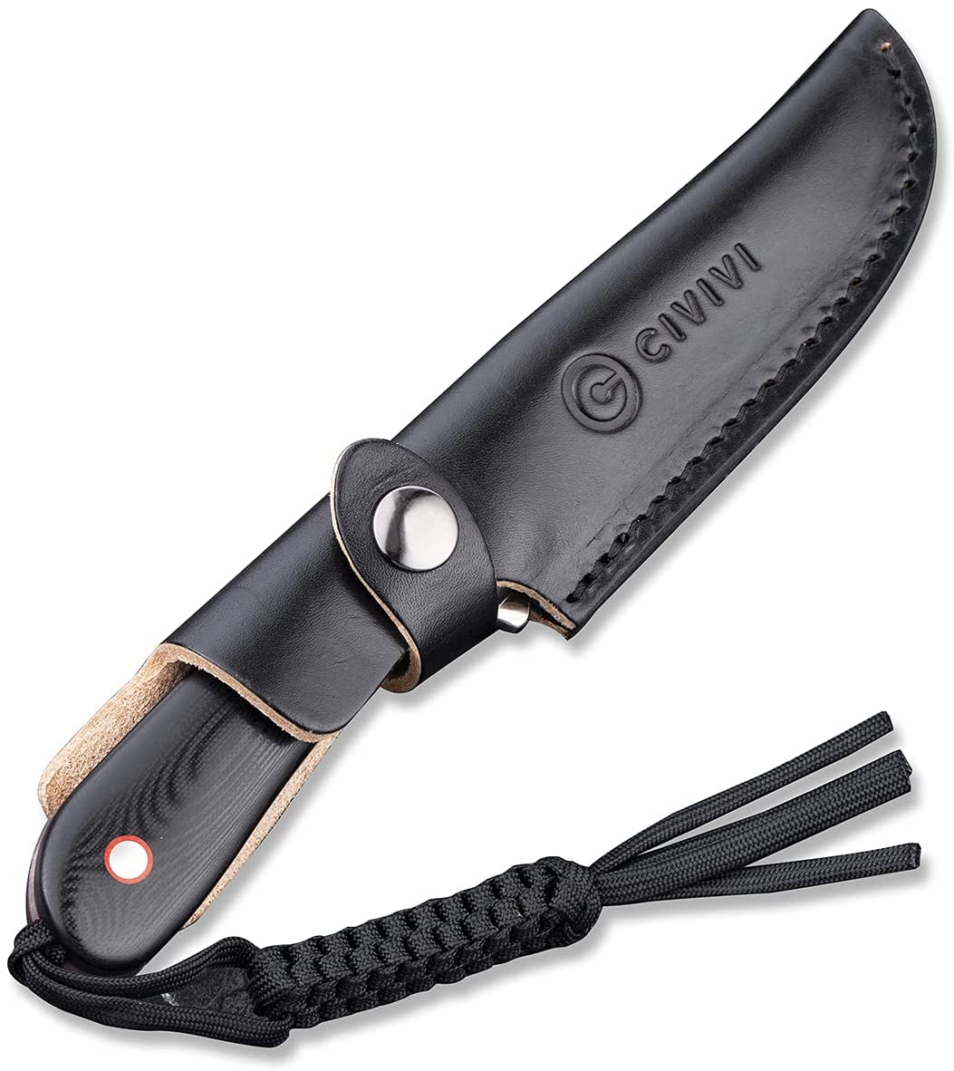 CIVIVI Elementum Fixed Blade Knife + Black Leather Sheath + Paracord #C2104A