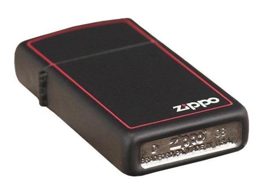 Zippo Red Border Lighter, Black Matte, w/ Zippo Logo, Slim, Windproof #1618ZB