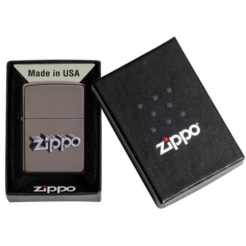 Zippo 3D Zippo Logo Design, Black Ice Finish, Windproof Lighter #49417