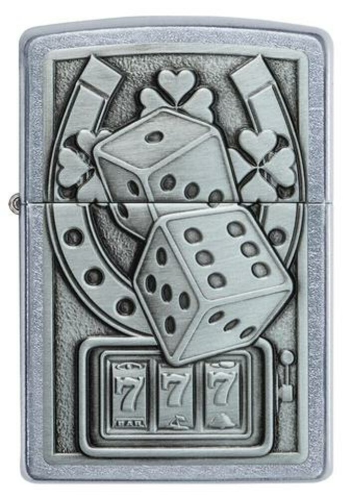 Zippo Lucky 7 Casino Gambling 3D Emblem, Street Chrome Windproof Lighter #49294