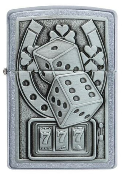 Zippo Lucky 7 Casino Gambling 3D Emblem, Street Chrome Windproof Lighter #49294