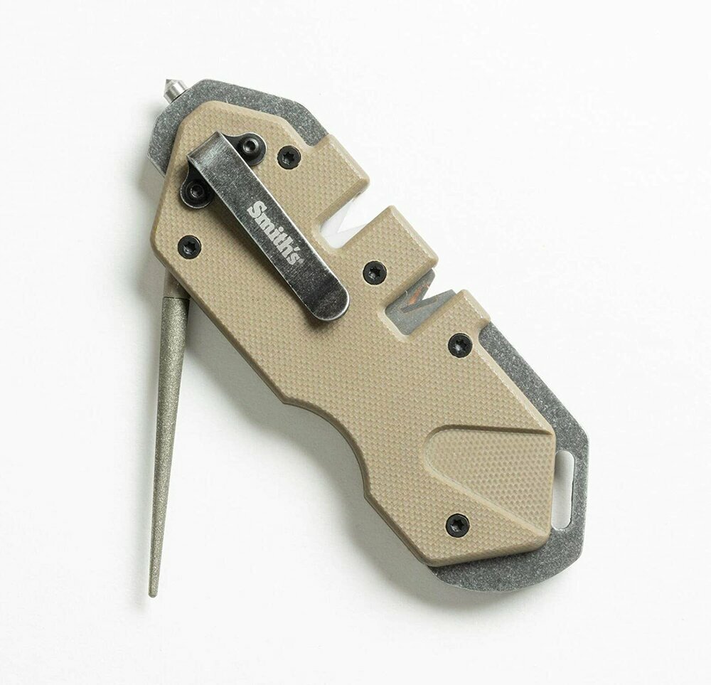 Smith's PP1 Tactical Knife Sharpener Pocket Clip + Glass Break Desert Tan #50980