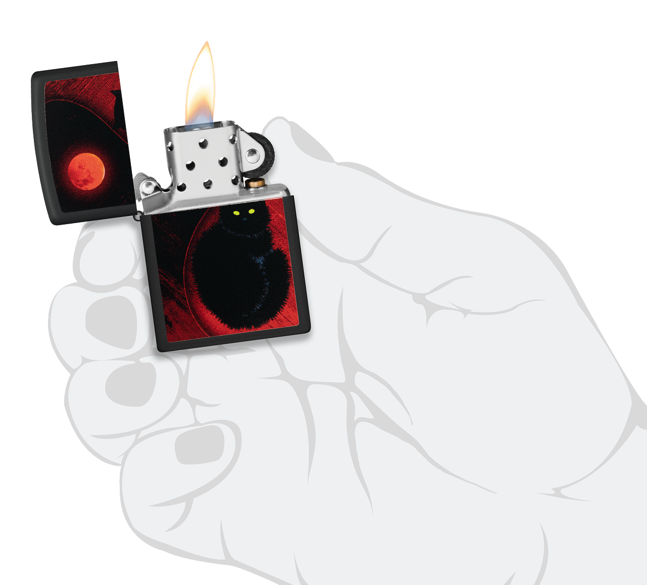 Zippo Black Cat Bad Luck, Black Matte Finish Lighter #48453