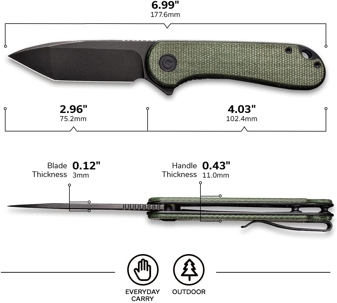 CIVIVI Elementum Knife, Black Blade + Green Micarta Handle #C907T-E