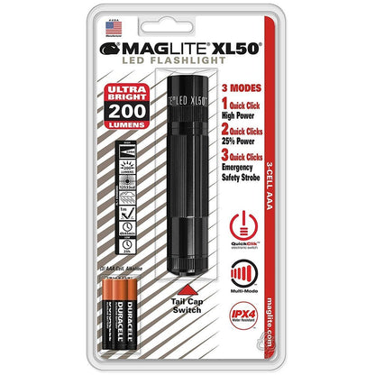 MAGLITE XL50, LED 3-Cell Flashlight + 3 AAA Batteries, Black #XL50-S3016