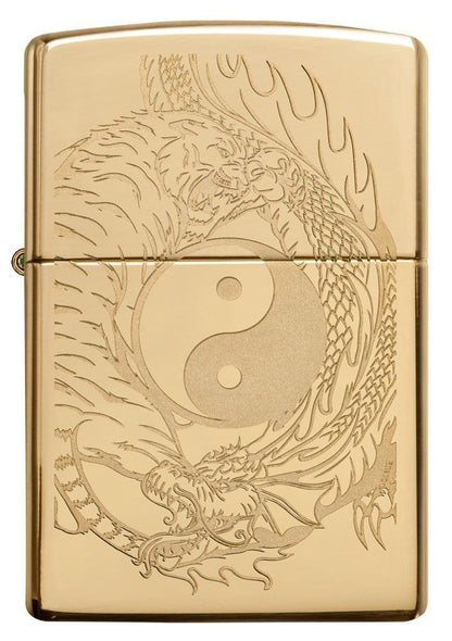 Zippo Tiger & Dragon, Yin & Yang, Engraved, Genuine Windproof Lighter #49024