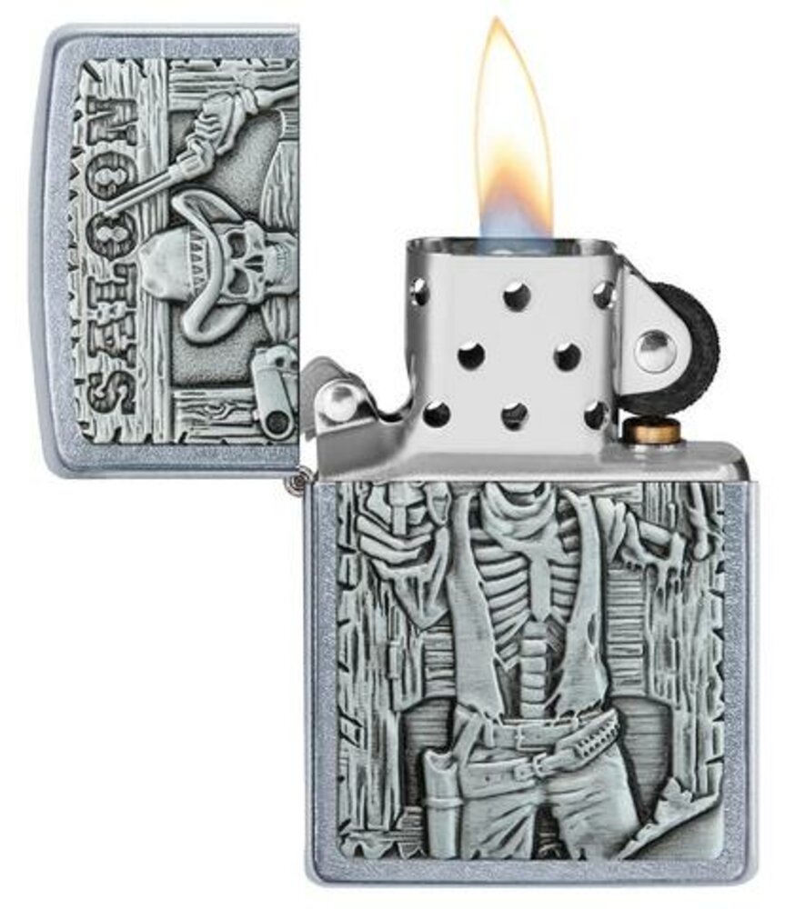 Zippo Cowboy Saloon Skull 3D Emblem, Street Chrome Windproof Lighter #49298