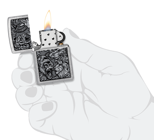 Zippo Animal Kingdom War Design, Street Chrome Lighter #48567