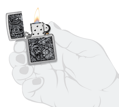 Zippo Animal Kingdom War Design, Street Chrome Lighter #48567