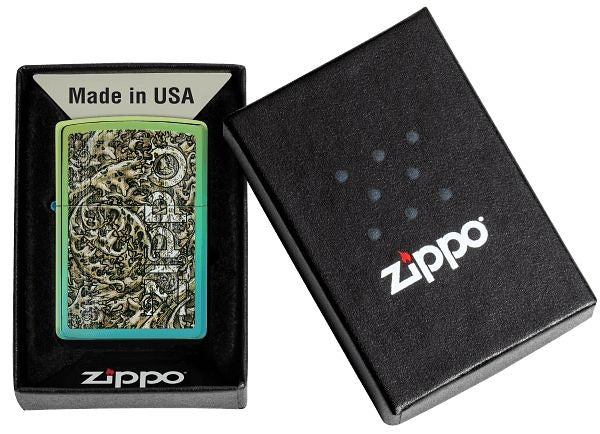 Zippo Ocean Waves Zippo Logo, High Polish Teal, Windproof Lighter #49416