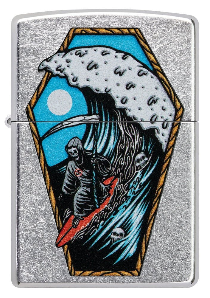 Zippo Surfing Grim Reaper Design, Street Chrome Finish Lighter #49788