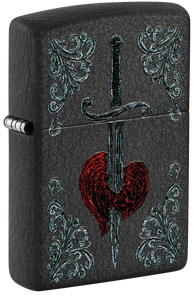 Zippo Heart and Dagger Design, Black Crackle Finish Lighter #48617