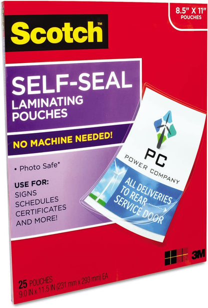 Scotch Self-Sealing Laminating Pouches in Gloss Finish Letter Size #LS854-25G-WM