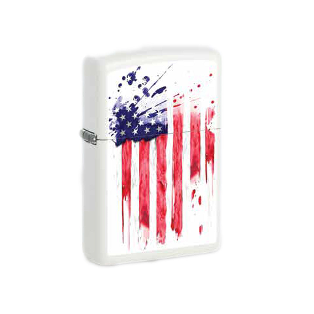 Zippo USA Flag Splash Design, White Matte Finish Windproof Lighter #49783