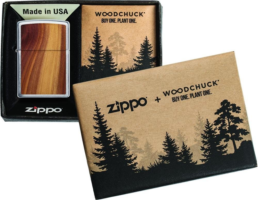 Zippo WOODCHUCK Cedar, 100% Real Wood, Brushed Chrome Windproof Lighter #29900