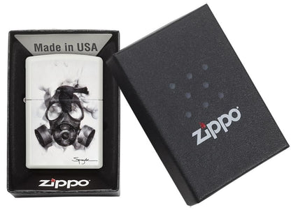 Zippo Spazuk Gas Mask With Bird Lighter, White Matte #29646