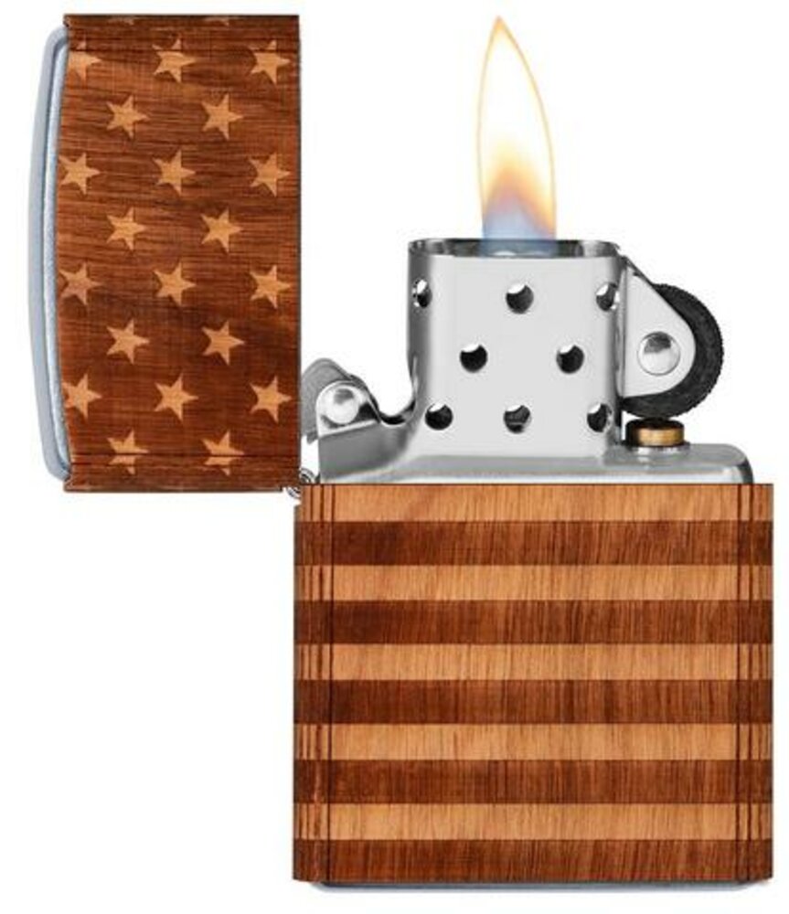 Zippo WOODCHUCK USA American Flag, 100% Real Wood, Street Chrome Lighter #49332
