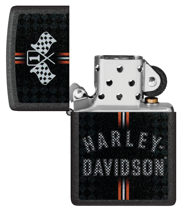 Zippo Harley Davidson Flags Design, Black Crackle Lighter #48558